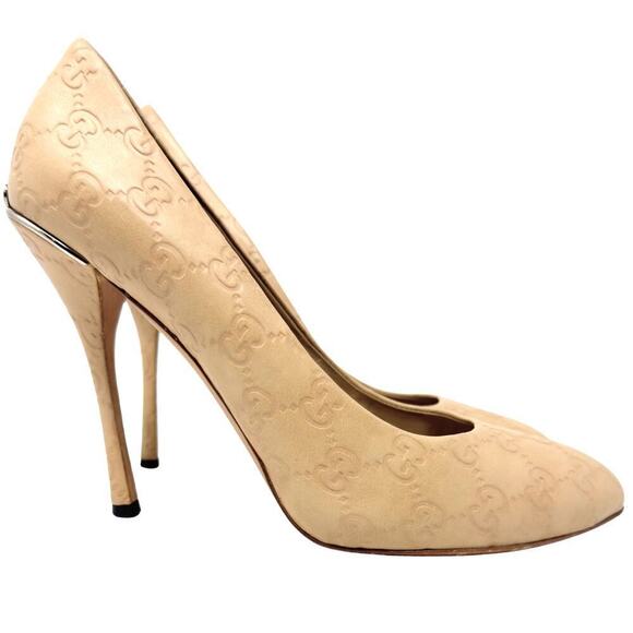 Gucci GG Logo Heels Nude Guccissima Supreme Pumps White Gold Tone Shoes EU 39 - Picture 6 of 11